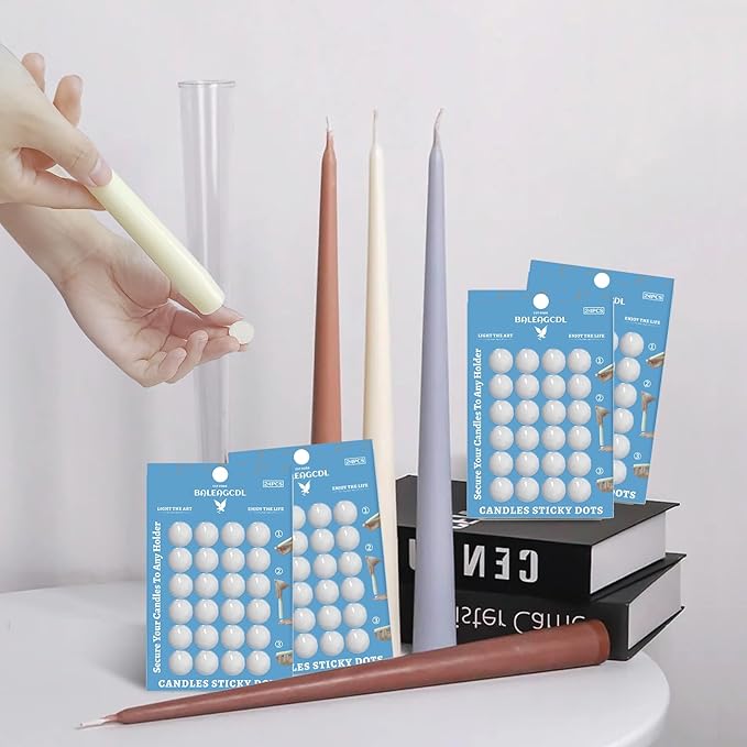 Taper Candles Sticky Dots - White Candle Wax Dots -Taper Candle Waxde Adhesive - Secure Your Candles to Any Holder (96Pack)