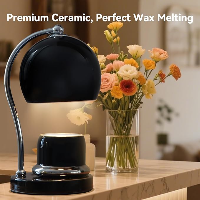 Ceramic Candle Warmer Lamp with Timer Dimmer Fit for Candle Jars, Modern Design with 2 Bulbs, House Warming Gifts, New Home Decor, Mother's Day, Birthday Gifts (Black)