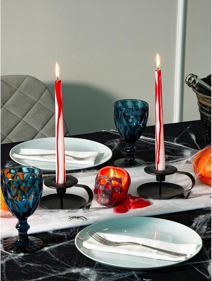 CANDWAX 10 inch Taper Candles Set of 4 - Unscented Taper Burning for 8 Hours - No Drip Taper Candles Ideal for Halloween or Other Themed Party - Blood White