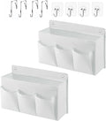 2-Pack Hanging Storage Baskets - Wall Organizer with 3 Pockets for Home/Dorm/Closet/Door, Multi-Purpose Space Saver for Office/Bathroom/Nursery - Foldable Fabric Organizer (White)