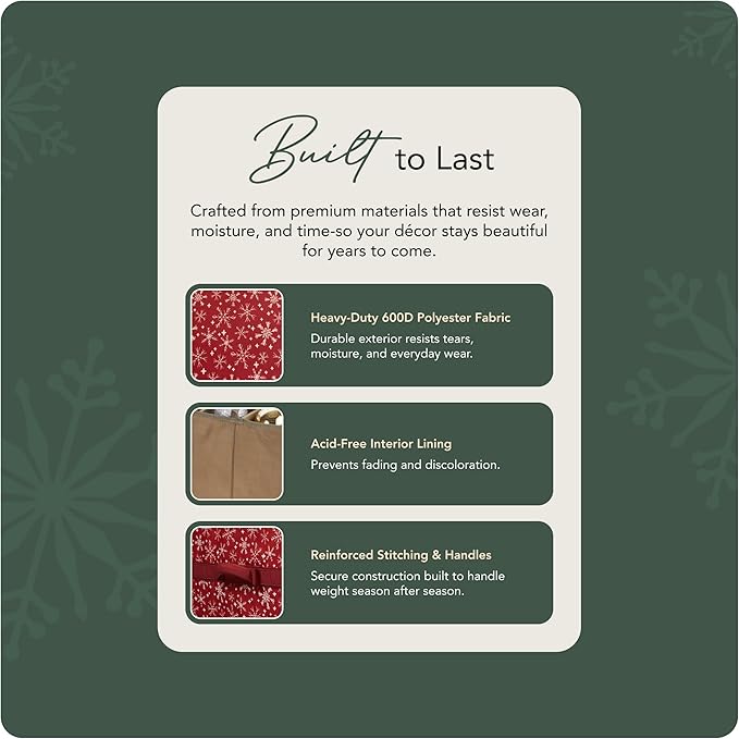 Covermates Keepsakes Rolling Adjustable Ornament Storage Bag – Heavy-Duty Polyester, FlexGrid Trays & Padded Dividers – Protective Holiday Organizer with Wheels, Handles & ID Window, Red Snowflake