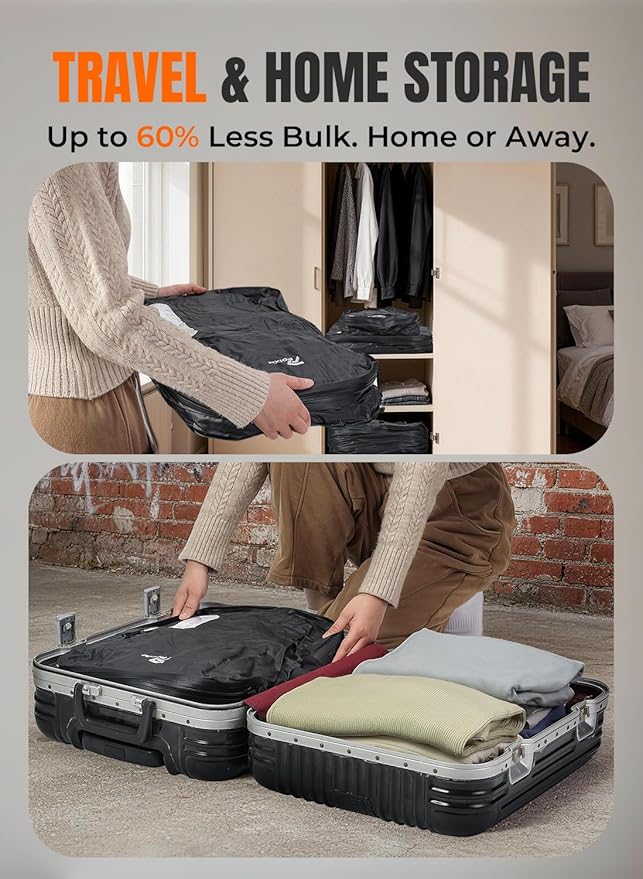 Vacuum Bags for Travel, 180° Open Zipper, IP67 Waterproof, Reusable Space Saver Compression Bags for Backpack, Suitcase(1 Pack, No Pump)