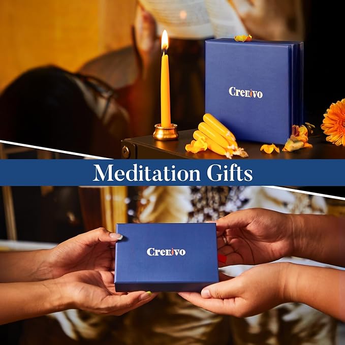 Crenovo 20 Minute Beeswax Meditation Candles, 24 Pack Mini Taper Candles with Brass Holder, Dripless, Smokeless, Gift-Ready Packaging for Meditation and Prayer