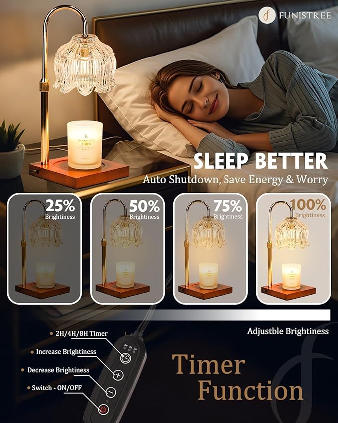 Clear Crystal Candle Warmer Lamp with Timer & Dimmer, Candle Warmer Adjustable Height, Mothers Day Birthday Gifts for Women Mom, House Warming New Home Bedroom Decor, Flower Wax Warmer for Jar Candle