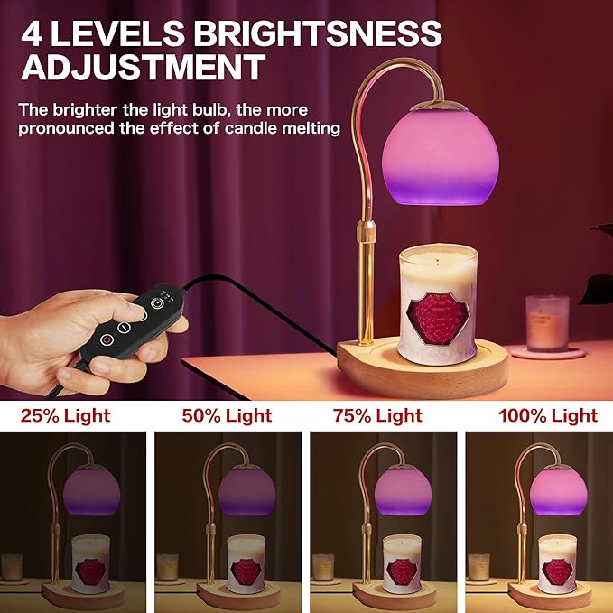 Candle Warmer Lamp with Timer 2H/4H/8H, Adjustable Height Dimmable Candle Lamp with 2 Bulbs, Wax Melt Warmer for Jar Candles, House Warming, Home Decor, Christmas Gifts for Women Mom(Purple)