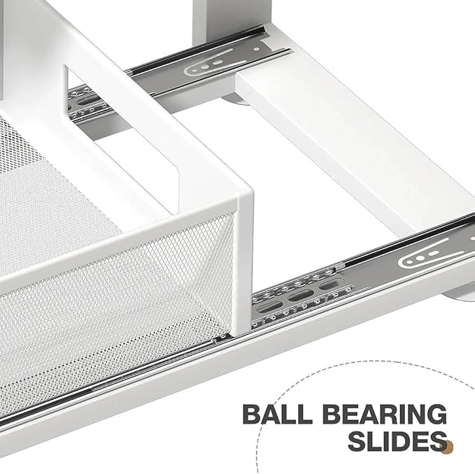 2 Pack 21.3IN-Depth Under Sink Organizer With Next-Gen Ball-Bearing Slides,2-Tier Pull Out Cabinet Storage,Height Adjustable Drawer Shelf for Bathroom,Kitchen,Laundry,Cabinet,Pantry-White