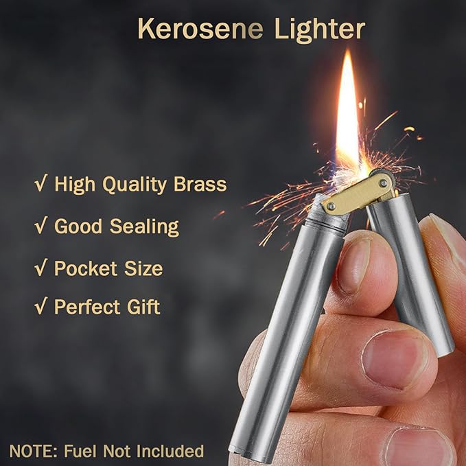 DOUBFIVSY Vintage Lighter, Cool Trench Lighters, Kerosene Copper Lighter Fluid Refillable Lighter with Gift Box, Windproof Antique Brass Lighter, Unique Lighters for Men Dad Husband