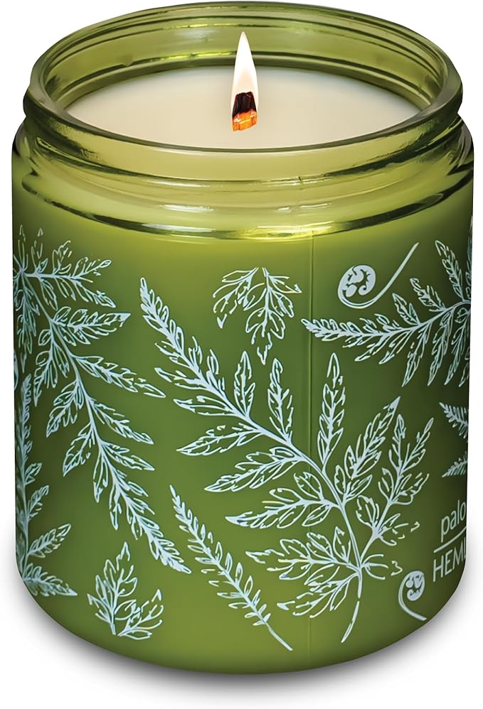 Hemlock Park Green Glass Wood Wick Candle Handcrafted with Natural Coconut Wax (Standard 8 oz, Palo Santo)