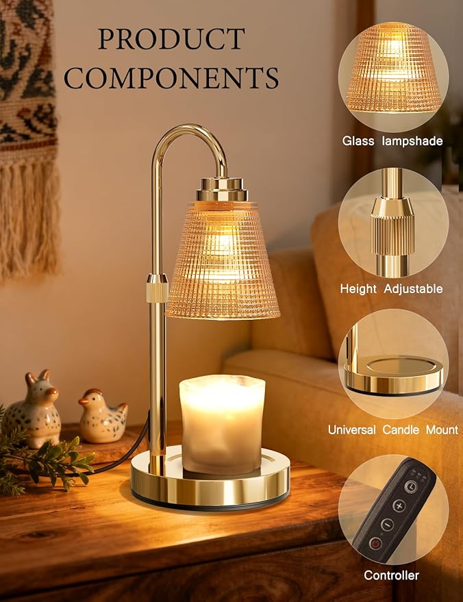 Candle Warmer Lamp with Timer Dimmable, Adjustable Height Wax Melts Warmer for Jar Candles, Housewarming, Birthday, for Women and Mom, Home Decor