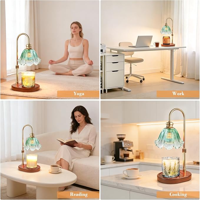 Candle Warmer Lamp with Timer: Birthday Gifts for Women, House Warming Gifts New Home Decor – Height Adjustable Candle Lamp for Mom, Anniversary - Walnut Solid Wood Base, with 2 Bulbs