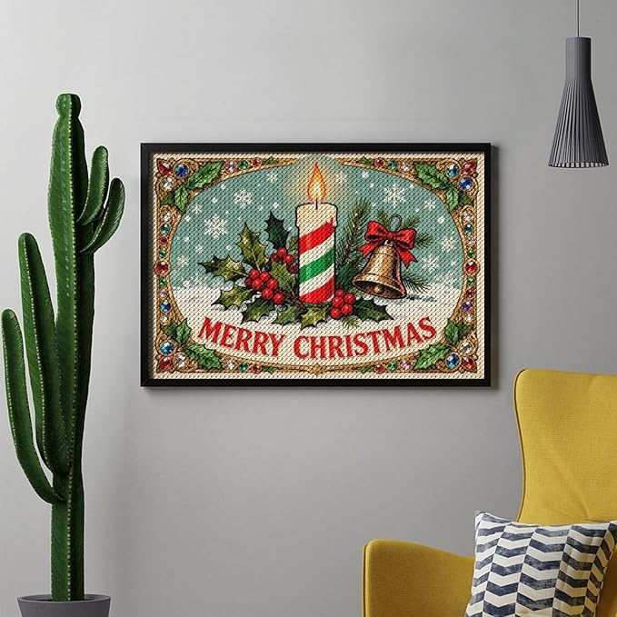 AIVKIEJK Diamond Painting Kits for Adults - Merry Christmas Candle & Holly Accents Painting DIY 5D Full Drill Diamond Dots Paintings with Diamonds Gem Art and Crafts Home Decor 8"x12"