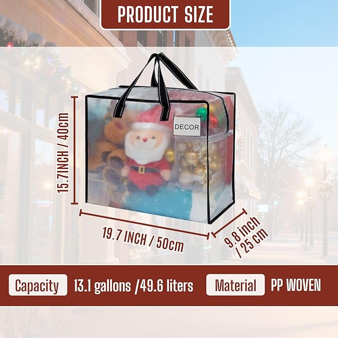 VENO 4 Pack Heavy Duty Moving Bags, Storage Bags, Packing Supplies, Top Zipper, Storage Totes for Camping, Clothes, Bedding, Comforters, Pillows (13 Gallon Clear, 4 Pack)