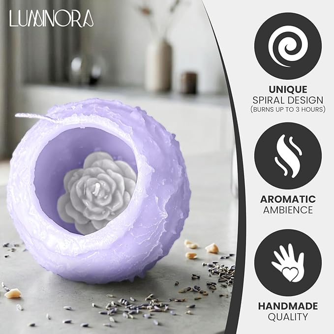 LUMINORA Spiral Scented Candle for Women & Men | Hand-Crafted Decorative Soy Wax Candle | Decor Wick Flower | Unique Twisted Spiral Burn Design | Aromatherapy Candle | Languid | (Lavender Scent)