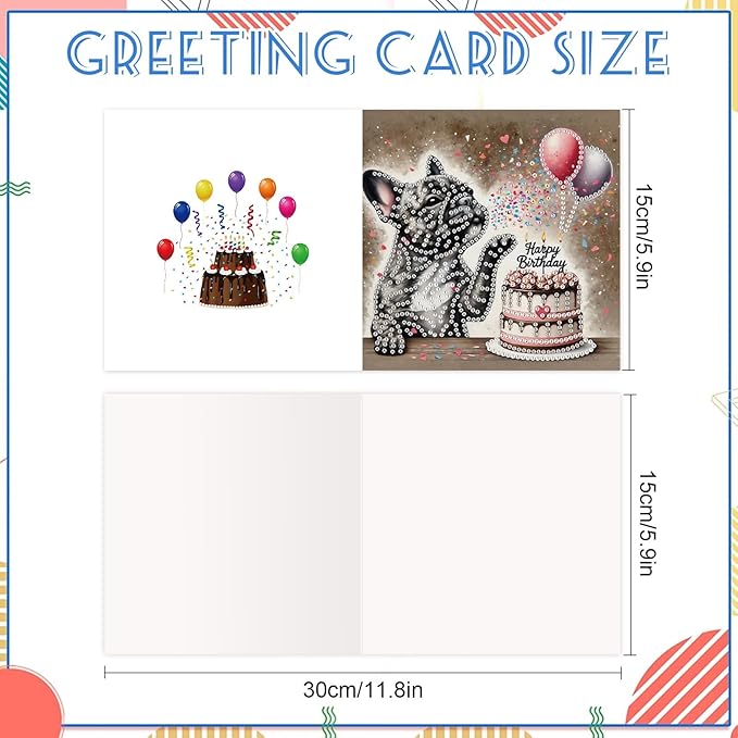 DoxQcs 5D Diamond Art Painting Greeting Cards Kit, DIY Cards for Blessings Congratulations Gifts, Greeting Card Set for Birthday Thanksgiving Day Christmas Halloween-Puppy