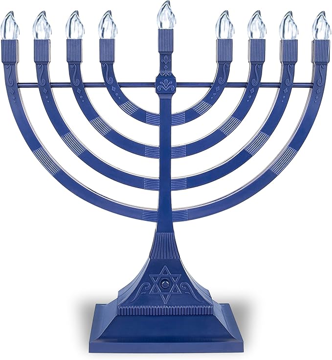 Zion Judaica Electric Hanukkah Menorah LED USB Powered Menorah Electronic Hanukkiah Battery Minorah Flamless Chanukah Candles (Blue, 2)
