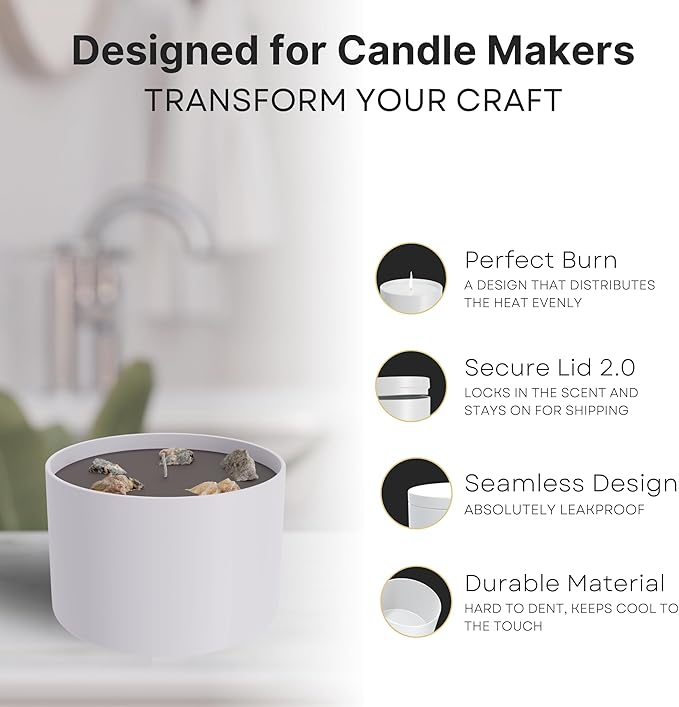 True Candle Tins for Making Candles - 24 Pack of 8 oz Black Candle Containers Bulk 8oz - Empty tins with lids for Candles - Premium Metal Jars, DIY Vessels | Painted Outside and Inside | Matte White