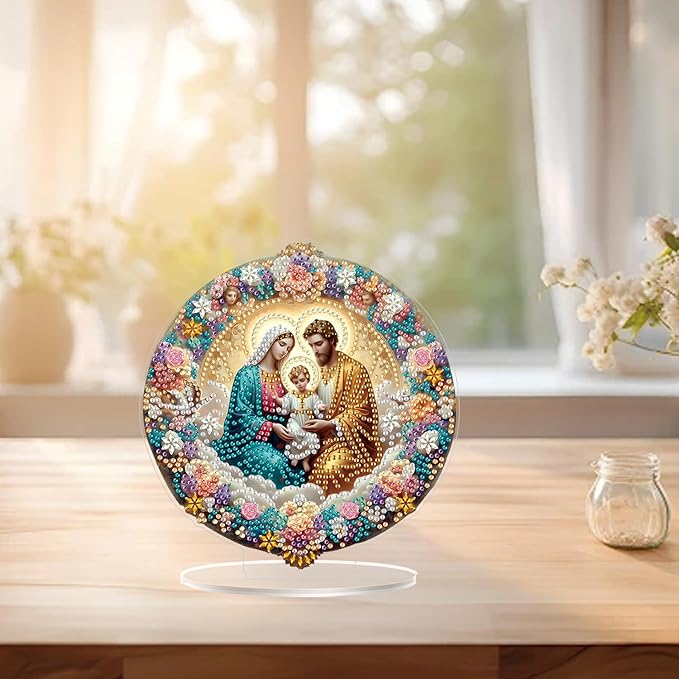 ZeeLionArt Tabletop Diamond Art Painting Kit for Adult,Christmas The Birth of Jesus DIY Special Shaped Rhinestone Desk Placement Ornament,Home Stand Up Gem Painting Craft Kit,Gift,Double Sided.