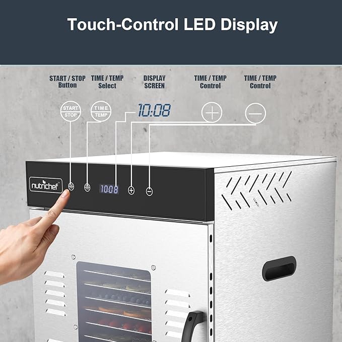 NutriChef Commercial Electric Food Dehydrator Machine - 14 Shelf Extra Large Capacity - Stainless Steel Trays - 1000-Watts, Digital Timer & Temperature Control - 18.58 x 17.52 x 22.52 IN