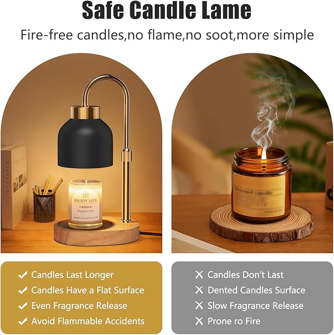 seenlast Candle Warmer Lamp with Dimmer Adjustable Height,Mothers Day Gifts,2/4/8H Timer,Vintage Home Decor for Scented Jar
