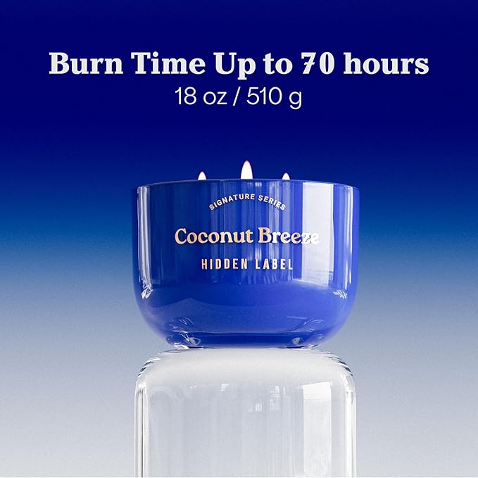 Coconut Breeze Scented Candle, 18oz Natural Soy Wax Non Toxic, 3-Wick Large Candles for Home, Up to 75Hours Long Lasting,Clean Burn Aromatherapy Candle for Home Decor and Housewarming Gifts