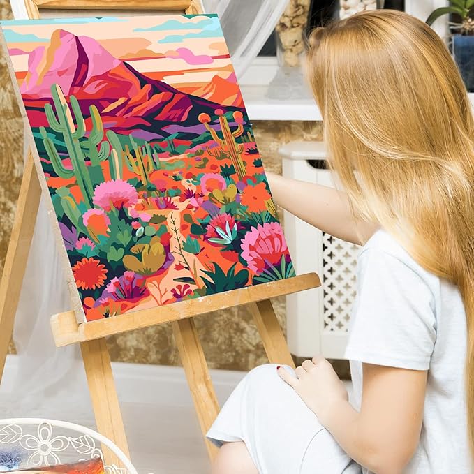 Meothan Cactus Flowers Paint by Numbers Kits for Adults Beginners-Desert Cactus Paint by Number for Adults, Easy Canvas Paint by Numbers for Home Wall Decor and Gifts 16X20 inch