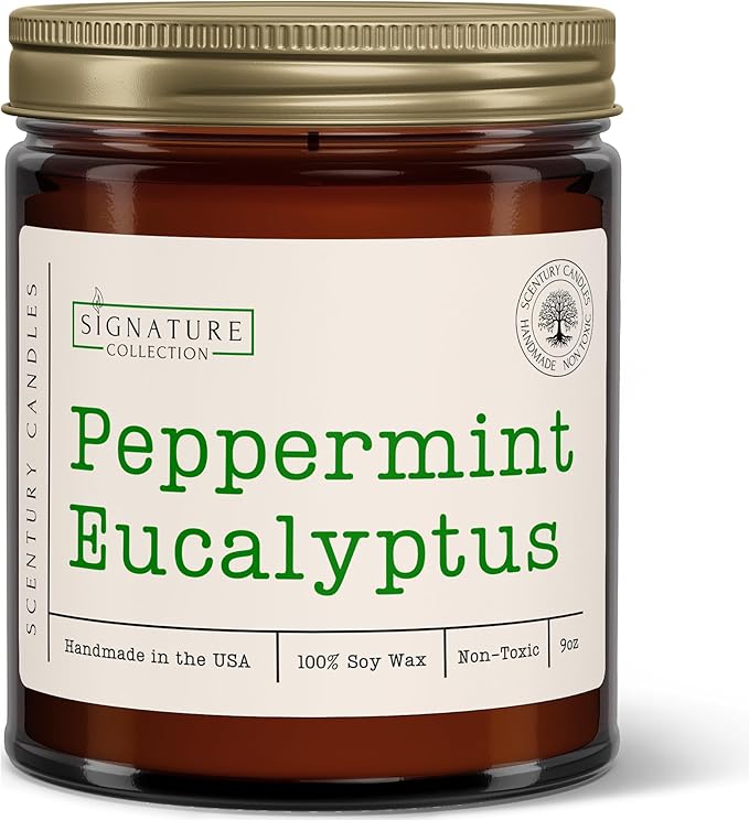 Peppermint Eucalyptus Scented Candle, Many Scents to Choose from, All Natural Non-Toxic Soy Wax, Handmade in The USA(Peppermint Eucalyptus)