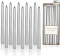 Horizon Unscented 10-Piece Taper Candle Set – 9 Hours Burning Time Smokeless & Dripless Candles for Centerpieces at Wedding, Holiday Dinners, Festive Parties and Home Decor - Metallic Silver
