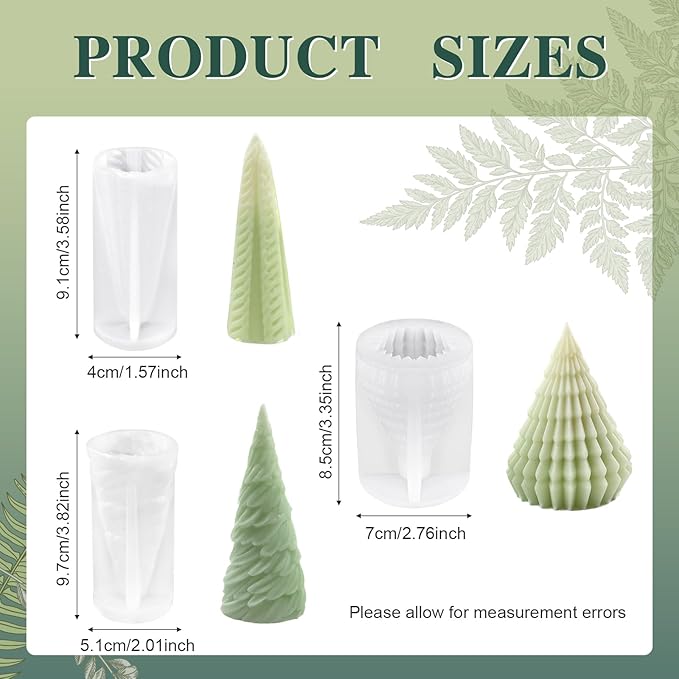 Soaoo 7 Pcs Christmas Tree Candles Molds Silicone 3D Pine Tree Mold for Candle Making Resin Epoxy Handmade DIY Casting Mold for Soap Craft Christmas Making Kit Gift Home Party Decoration