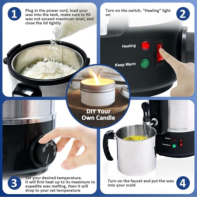 TCFUNDY Candle Making Wax Melting Pot 8.45Qts/17Lbs, Electric Non-Stick Candle Wax Melter Pot 8L, DIY Candle Making Kit for Adults, Soy Wax and Beeswax Candle Maker
