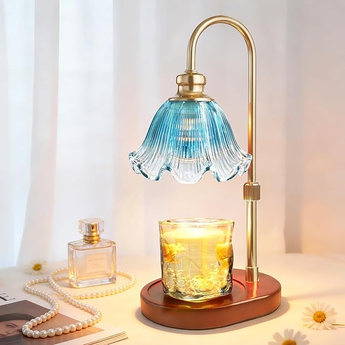 Candle Warmer Lamp with Timer: Birthday Gifts for Women, House Warming Gifts New Home Decor – Height Adjustable Candle Lamp for Mom, Anniversary - Walnut Solid Wood Base, with 2 Bulbs