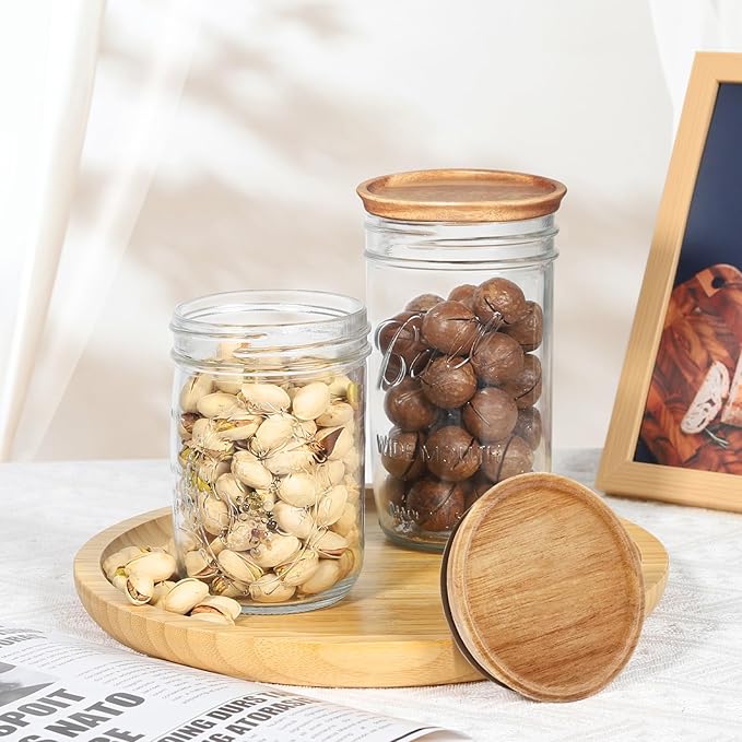 6-Pack Regular Mouth Wooden Mason Jar Lids for Ball/Mason/Kerr Jars, Natural Acacia Wood, Food-Grade Material, 100% Fit & Airtight for Regular Mouth Jars (6PCS-Regular)