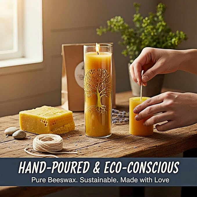 The Tree of Life Pure Beeswax Candles, Single Glass Pack - 80-Hour Burn Time, Clean Burning Long-Lasting Eco-Friendly Candle for Meditation, Prayer & Gift Giving