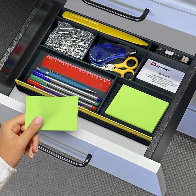 Acrimet Desk Drawer Organizer Tray with 8 compartments Bin Multi-Purpose for Desk Supplies and Accessories (Plastic) (Black Color)