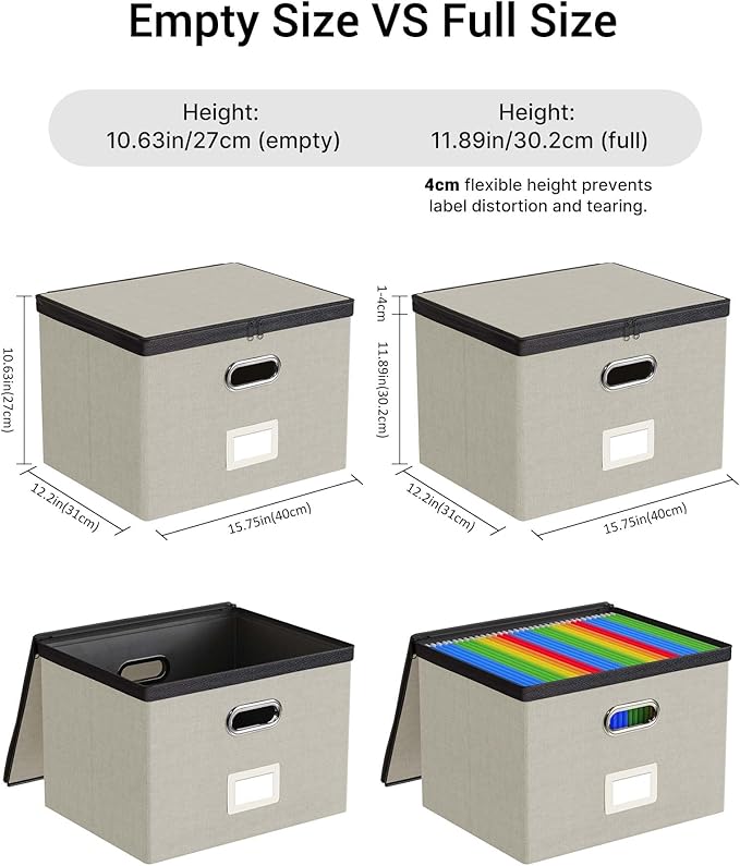 Oterri File Organizer Boxes with Lids, File Box with Mesh Pockets, Document Organizer Box for Letter Size Folders, Zippers Important Document Organizer (Beige, Large-1 Pack Without Folders)