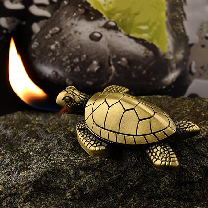 Turtle Torch Lighter - Soft Flame, Refillable Butane Adjustable Flame Lighter, Cute Tortoise Design, Unique Decorative Piece, for Men & Women(Gas Not Included)-Bronze