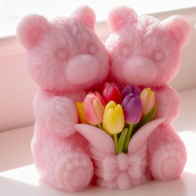 Tulip Flower Bear Heart Cylinder Candle & Resin Mold - Resin Casting Silicone Molds for Home Decor & Candle Making Wave Spiral Mold