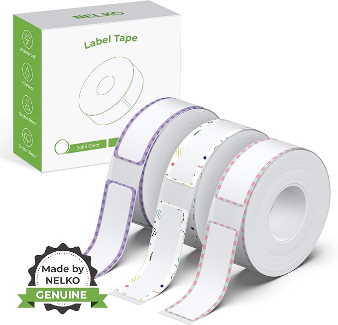 NELKO P21 Genuine Adhesive Pattern with Border 2.0 Label Paper 14x40mm (0.55"x1.57") 180 Labels/Roll, 3 Roll, for Home Office School Organization, Gift for Decoration, Compatible with P21 Label Maker