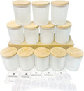 CONNOO 12Pack 10 oz Frosted Glass Candle Jars with Bamboo Lids for Making Candles Empty Candle Tins with Wooden Lids, Bulk Clean Candle Containers - Dishwasher Safe