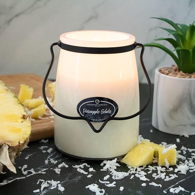 Milkhouse Candle Company - Pineapple Gelato Scented Soy Candle with Beeswax - 22oz Single Cotton Wick - Creamery Collection - Long Burn Time, Made in The USA - Non Toxic