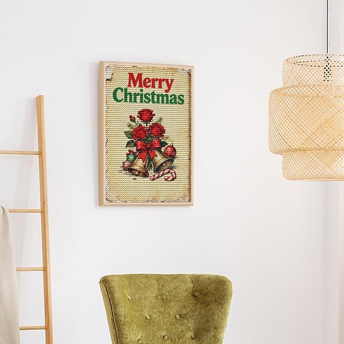 AIVKIEJK Diamond Painting Kits for Adults - Merry Christmas Santa, Holly & Vintage Painting DIY 5D Full Drill Diamond Dots Paintings with Diamonds Gem Art and Crafts Home Decor 8"x12"