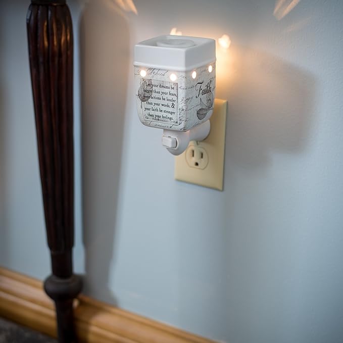 Elanze Designs Dream Bigger Actions Louder Faith Stronger Grey Leaves White Ceramic Stone Plug-in Warmer