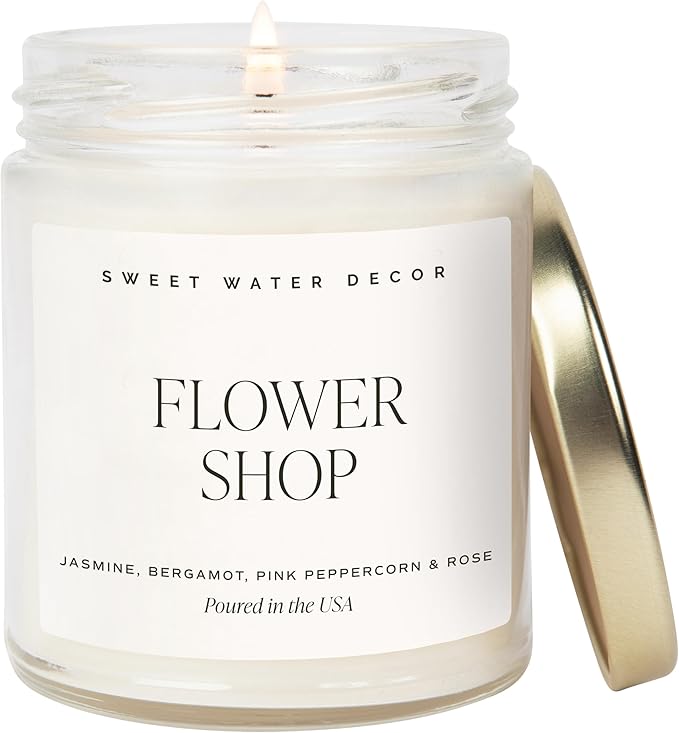 Sweet Water Decor Flower Shop Candle - Rose Scented Soy Jasmine, Bergamot, Rose Spring Candle - 100% Cotton Wick with 40 Hours Burn Time - Floral Scented Décor for Home