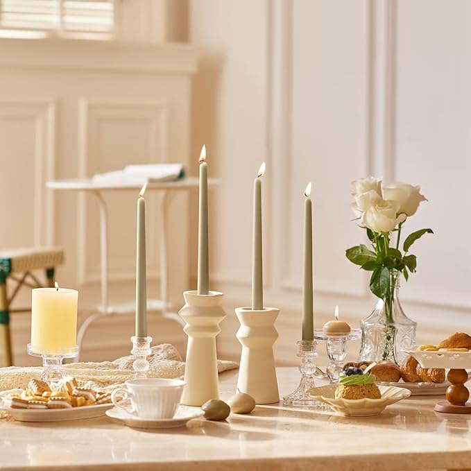 10-Inch Tall Dripless Taper Candles Set of 4 - Sage Green Tapered Candles, Perfect for Spring - Smokeless, Unscented, Long Burning - Hand Poured, Colored Tall Candlesticks - Verde salvia