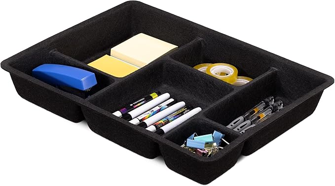 Navaris Felt Drawer Organizer Tray - Tidy Desk Drawers, Office Supplies, Jewelry, Cosmetics, Small Personal Items and Accessories - Black