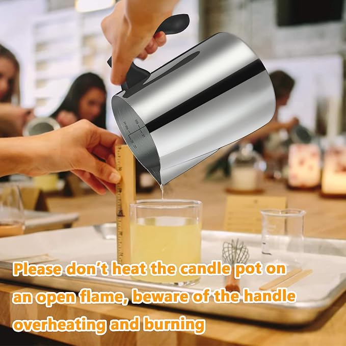 BBAXI Candle Making Pouring Pot, 32oz Double Boiler Wax Melting Pot, 304 Stainless Steel Candle Making Pitcher with Heat-Resistant Handle and Dripless Pouring Spout Design