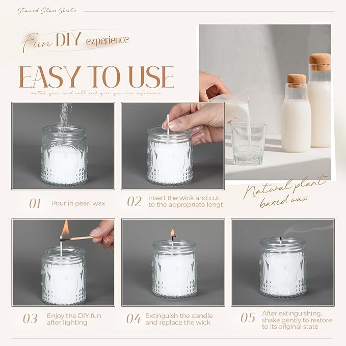 MTLEE Pearled Candle 2.2 lb Sand Wax Scented Sand Candle Kit with Gift Box 50 Wicks Refillable Jar White Beaded Wax Gift Set for Friends Mother Lover Women Family(Milk)
