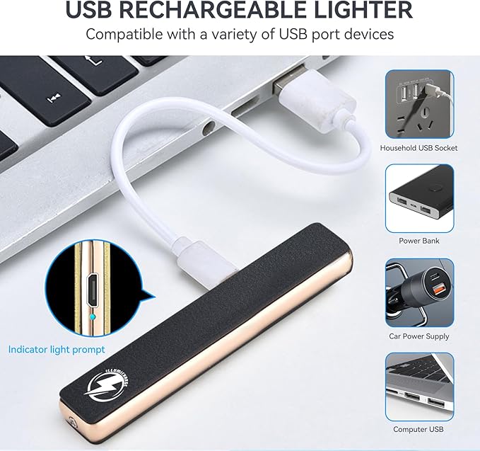 Slide Electric Lighter - Rechargeable Small Sized Rose Gold & Matte Black, Minimalist & Concealable, Flameless & Windproof, for Women & Men Stocking Stuffer