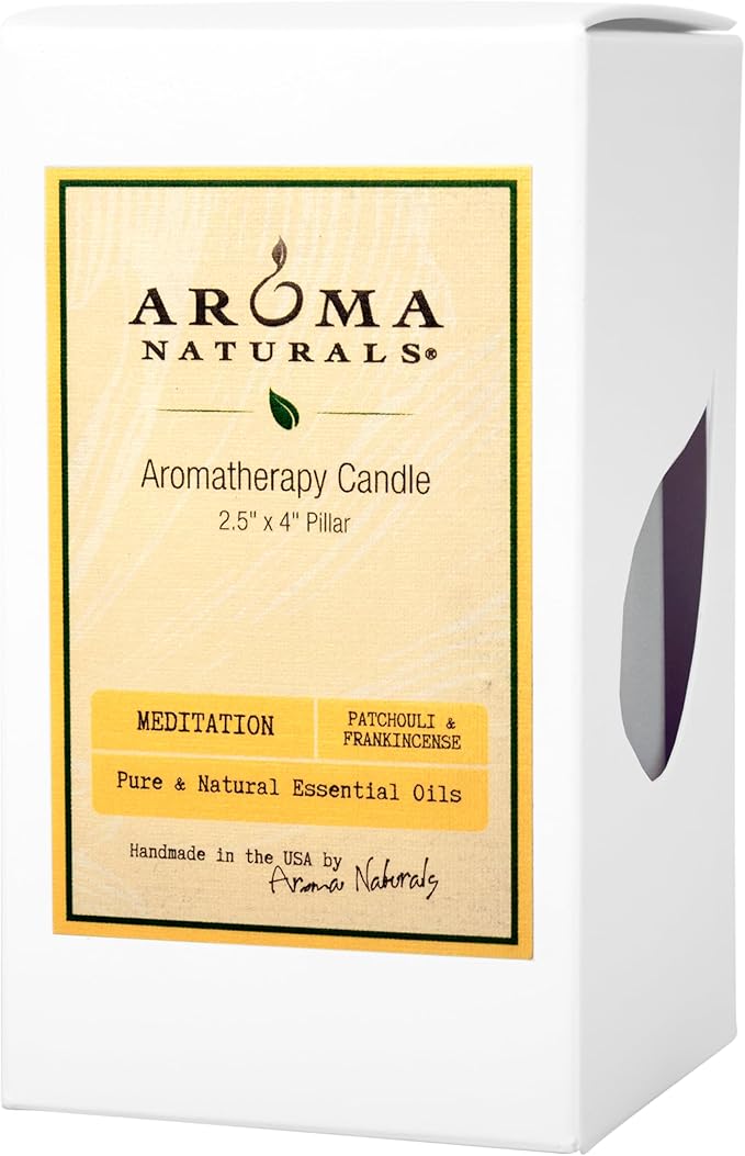 Aroma Naturals Patchouli and Frankincense Essential Oil White Scented Pillar Candle, Meditation, 2.5 inch x 4 inch
