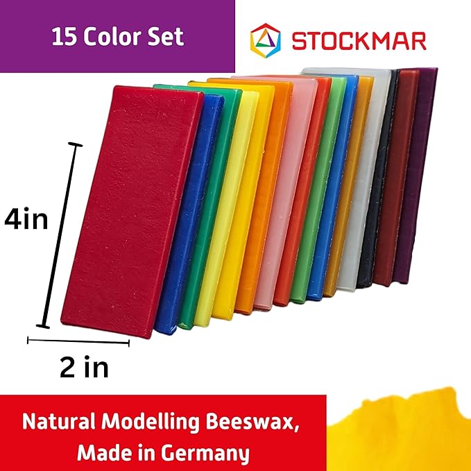 Stockmar Natural Modelling Beeswax: 15 Assorted Colors of Beeswax Sheets Safe for Kids, Toddlers, Adult Artists - Non Toxic, Non Drying Modeling Wax for Homeschoolers, Waldorf Organic Art Supplies