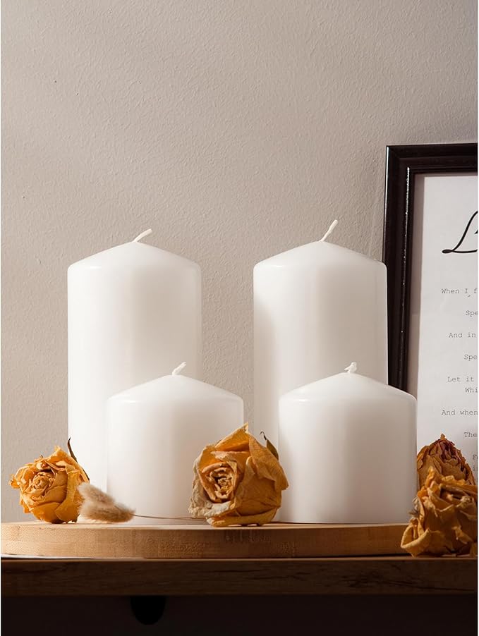 CANDWAX 3x6 inch White Pillar Candle Set of 3 - Unscented Large Pillars - Perfect for Any Occasion - Long Burning White Candles